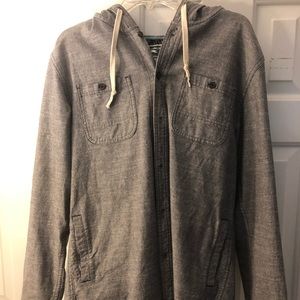 Grey Long Sleeve Button Up With Hood